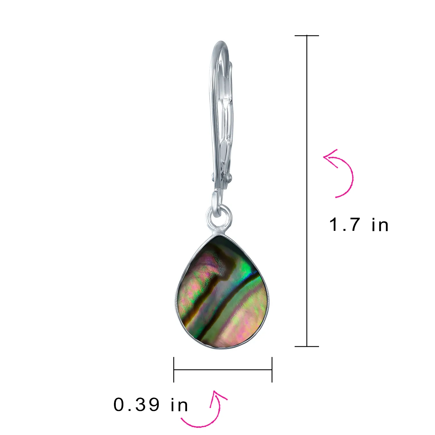 Geometric Iridescent Abalone Shell Teardrop Dangle Earrings Sterling Silver