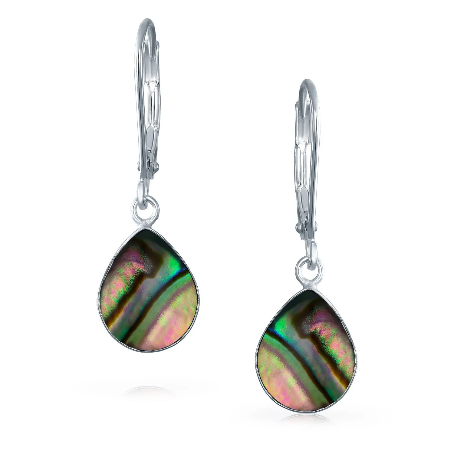 Geometric Iridescent Abalone Shell Teardrop Dangle Earrings Sterling Silver