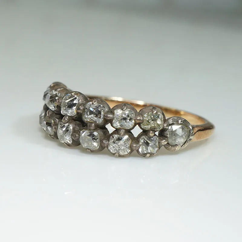 Georgian Double Row Half Hoop Old Mine Cut Diamond Ring