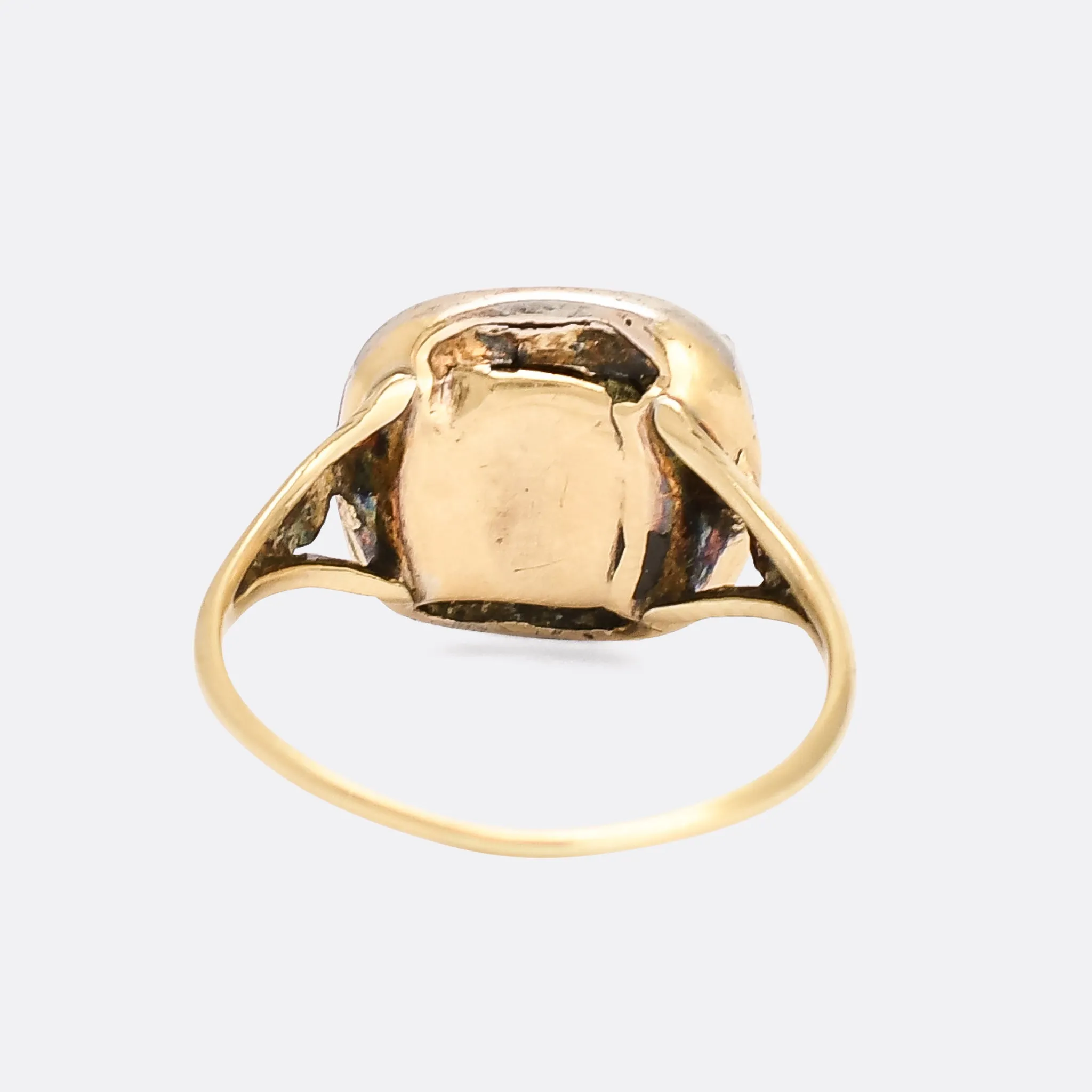 Georgian Emerald Paste & Rose Diamond Cushion Cluster Ring