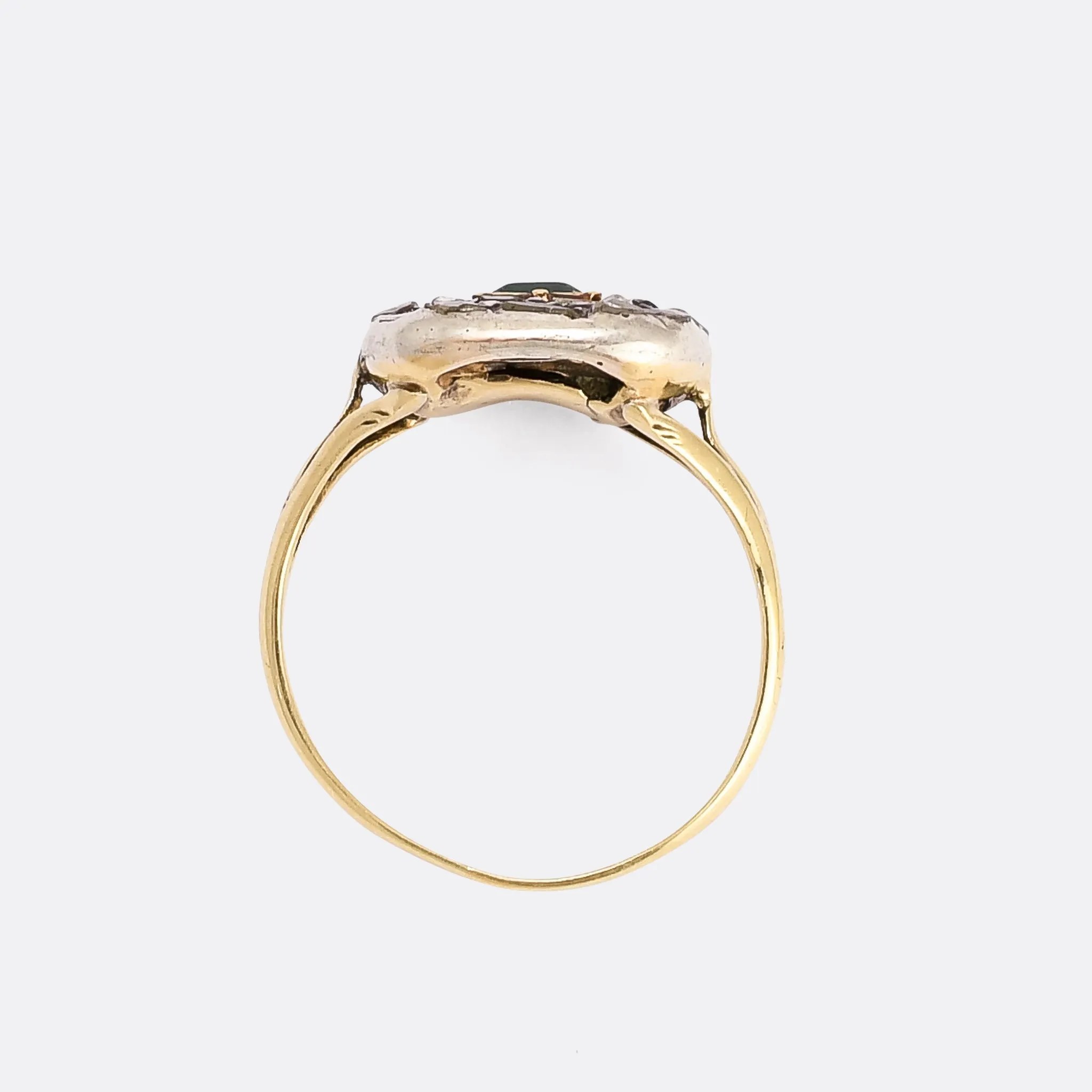 Georgian Emerald Paste & Rose Diamond Cushion Cluster Ring