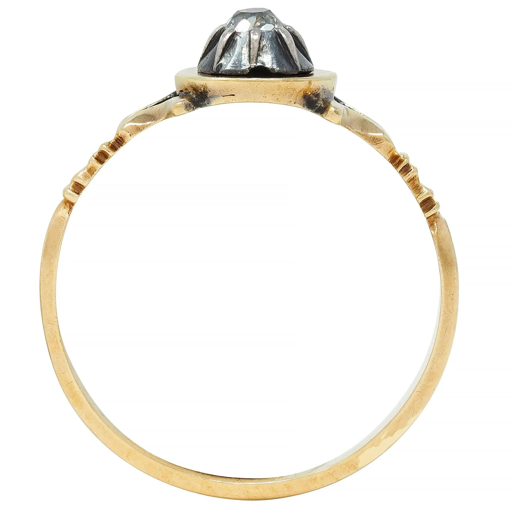 Georgian Old Mine Cut Diamond Silver-Topped 18 Karat Gold Antique Engagement Ring