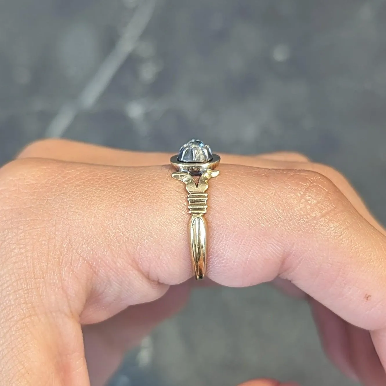 Georgian Old Mine Cut Diamond Silver-Topped 18 Karat Gold Antique Engagement Ring