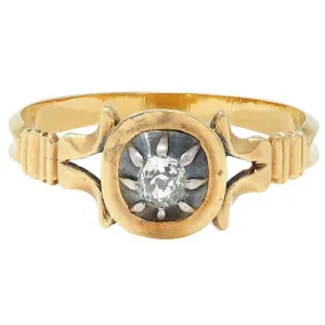 Georgian Old Mine Cut Diamond Silver-Topped 18 Karat Gold Antique Engagement Ring