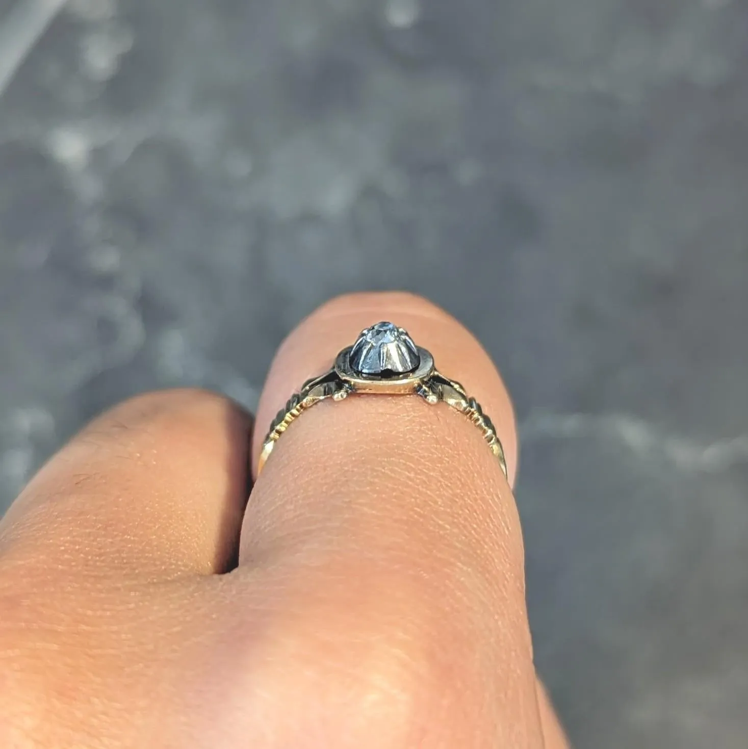 Georgian Old Mine Cut Diamond Silver-Topped 18 Karat Gold Antique Engagement Ring