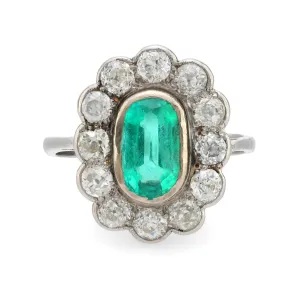 GIA 1.60 carat oval cut emerald diamond platinum cluster ring