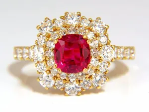 GIA Certified 3.24ct red origin ruby diamonds ring 18kt cocktail petite