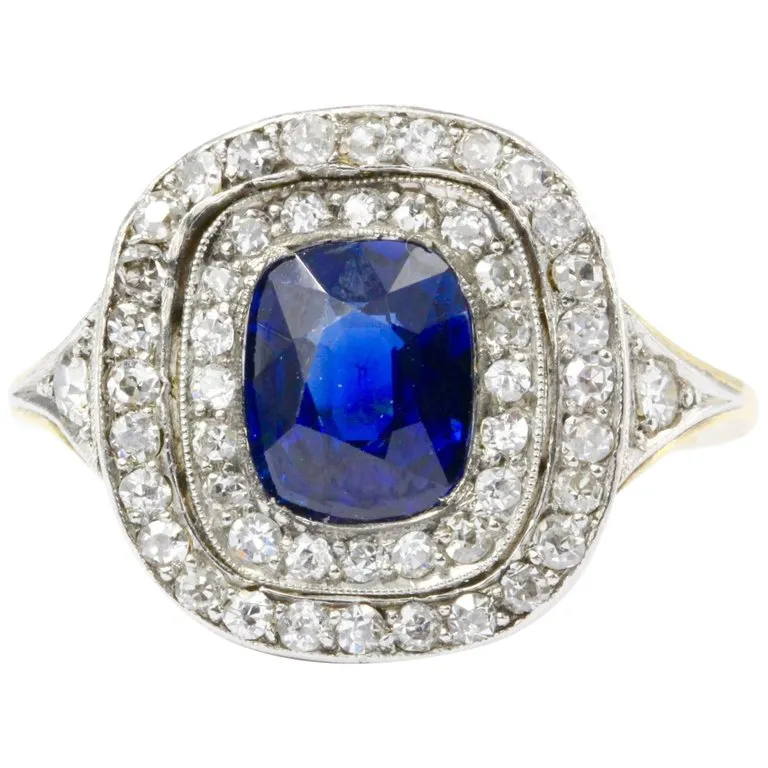 GIA Certified Edwardian 18k Natural No Treatment 1.75 Carat Australian Sapphire & Diamond Ring