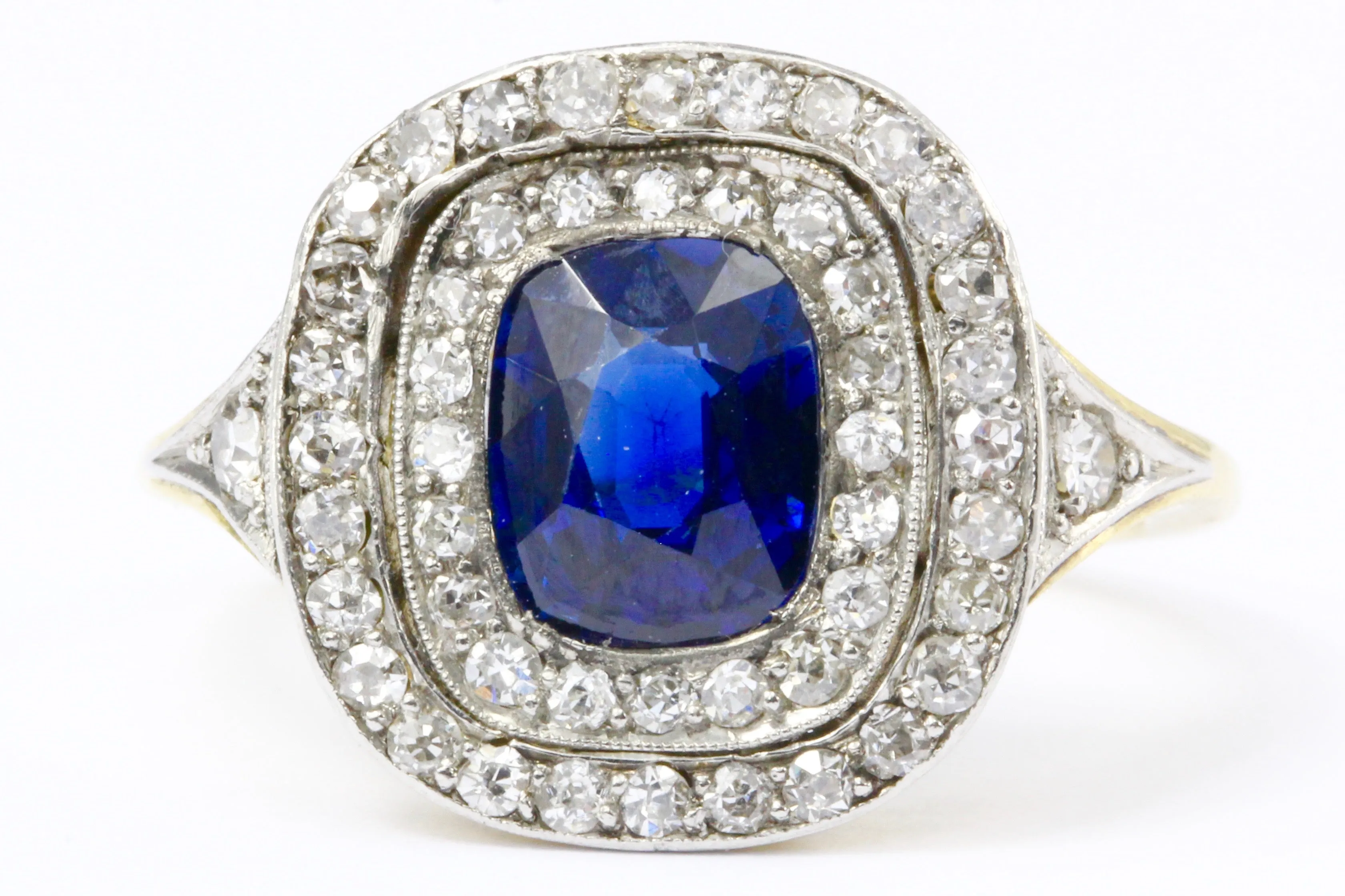 GIA Certified Edwardian 18k Natural No Treatment 1.75 Carat Australian Sapphire & Diamond Ring