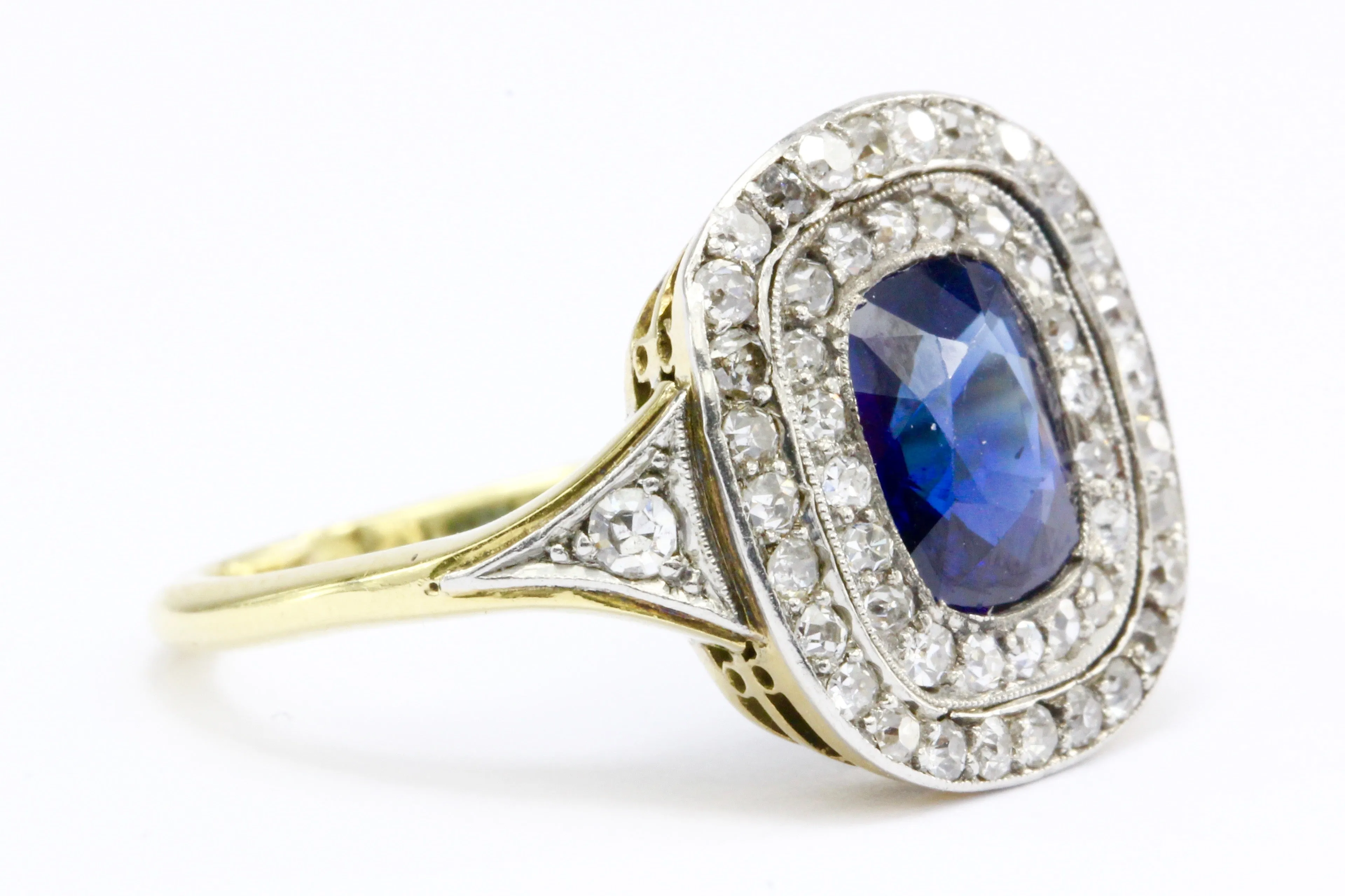 GIA Certified Edwardian 18k Natural No Treatment 1.75 Carat Australian Sapphire & Diamond Ring