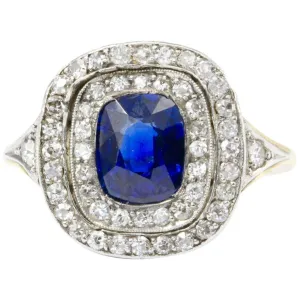 GIA Certified Edwardian 18k Natural No Treatment 1.75 Carat Australian Sapphire & Diamond Ring