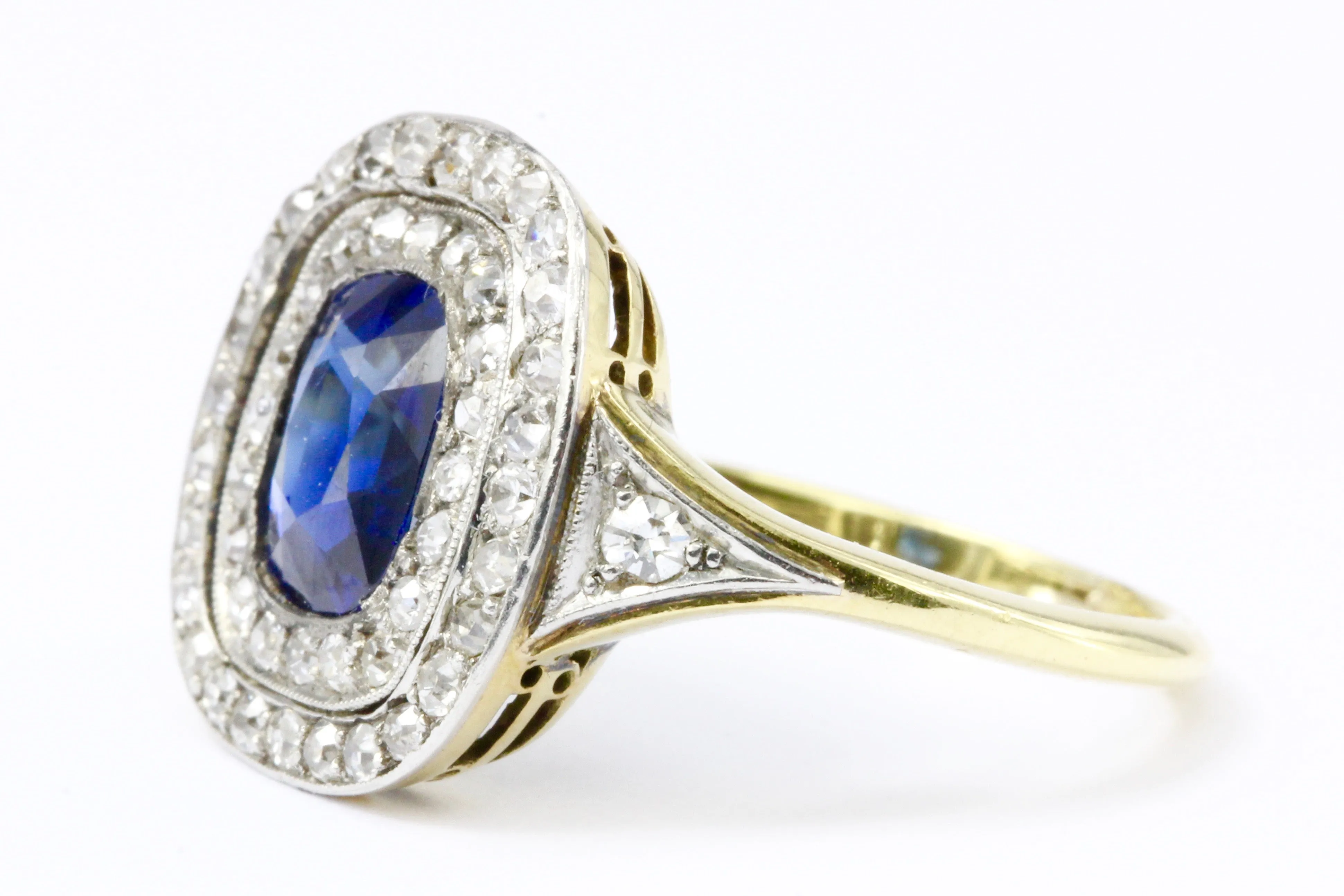 GIA Certified Edwardian 18k Natural No Treatment 1.75 Carat Australian Sapphire & Diamond Ring