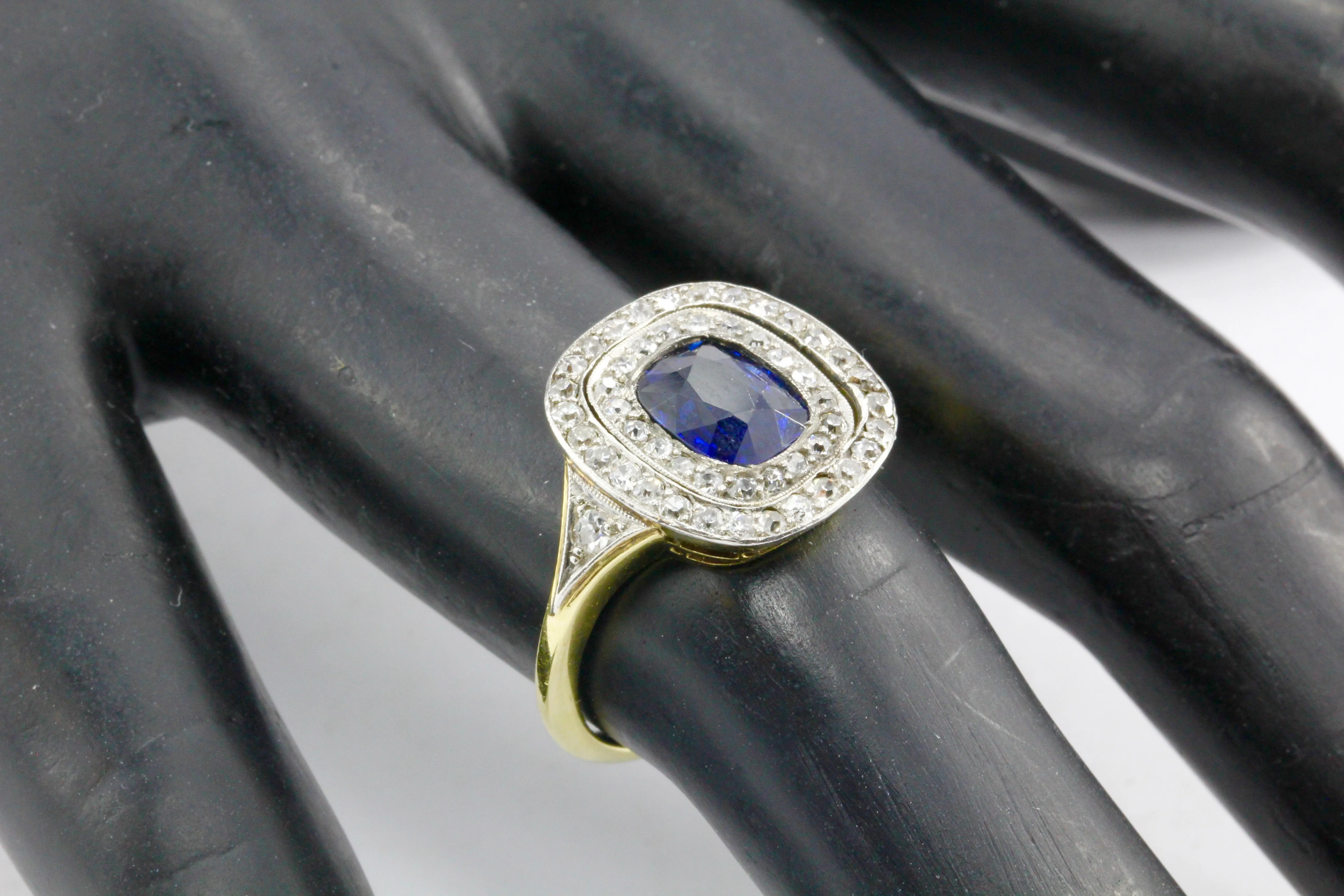 GIA Certified Edwardian 18k Natural No Treatment 1.75 Carat Australian Sapphire & Diamond Ring