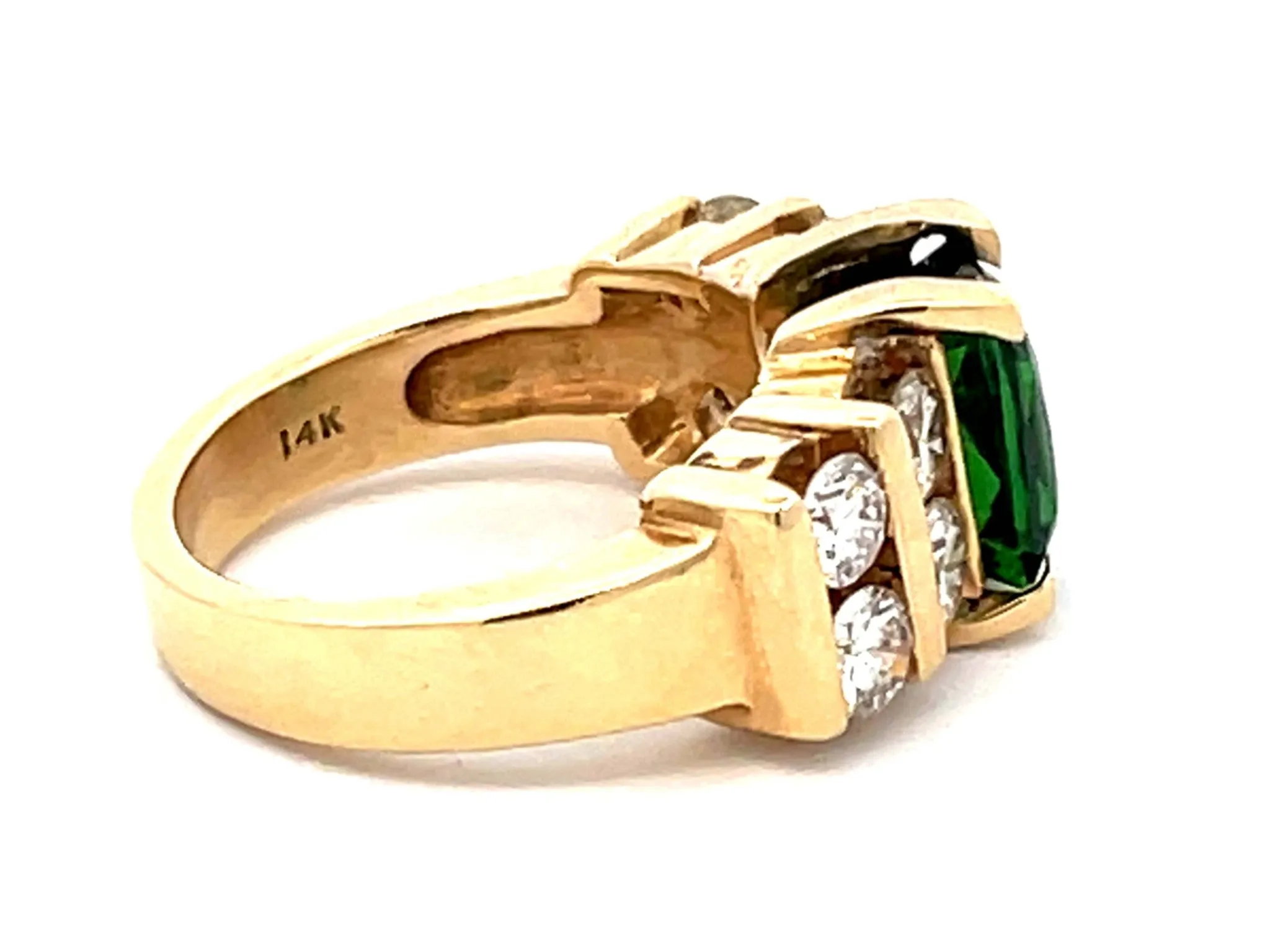 GIA Green Tsavorite Garnet and Diamond Ring in 14k Yellow Gold
