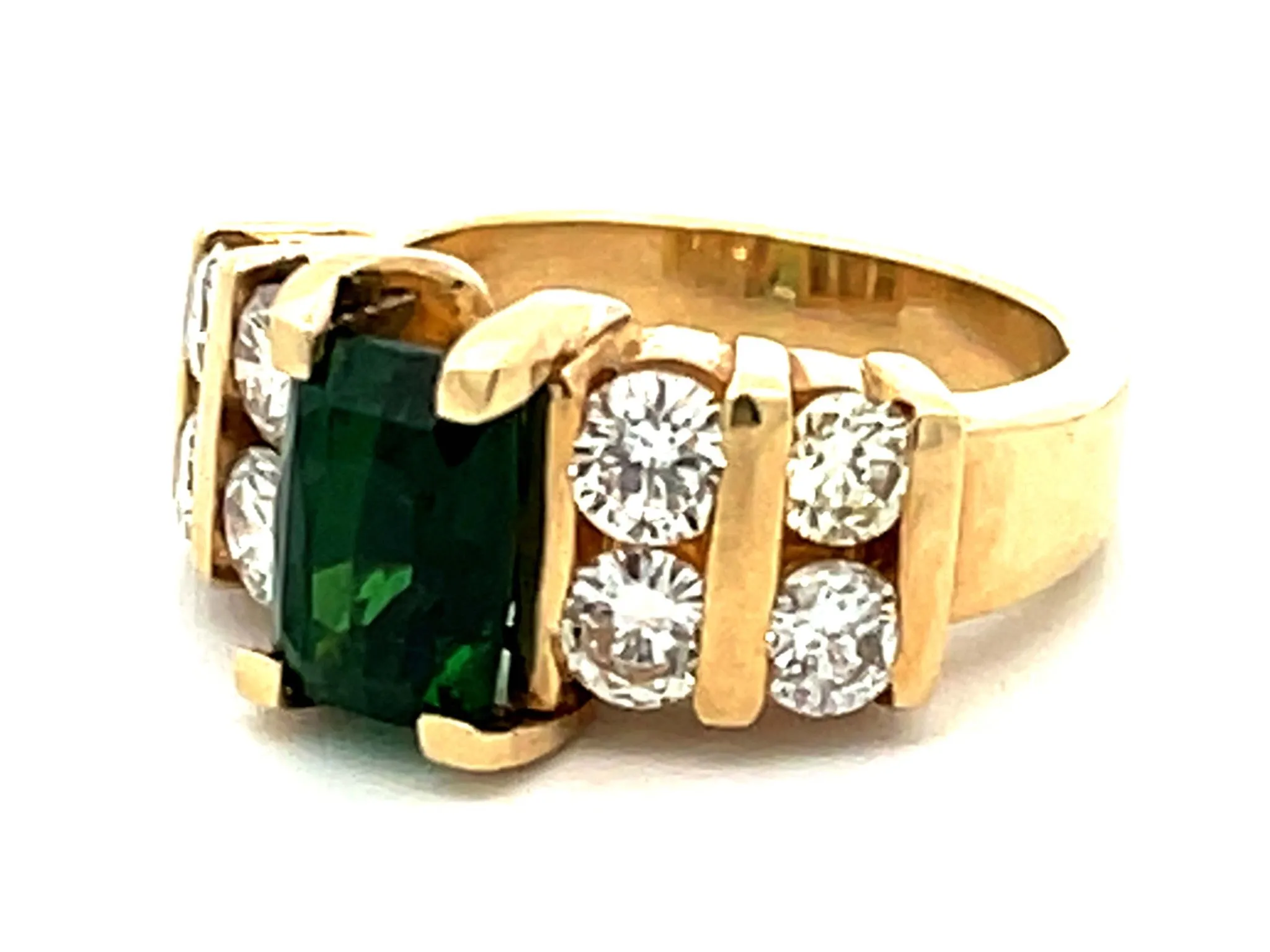 GIA Green Tsavorite Garnet and Diamond Ring in 14k Yellow Gold