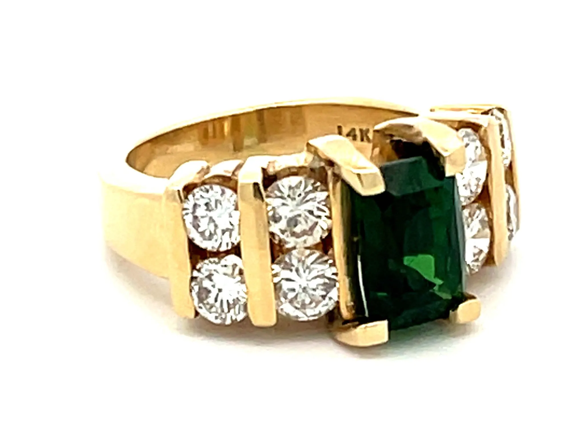GIA Green Tsavorite Garnet and Diamond Ring in 14k Yellow Gold