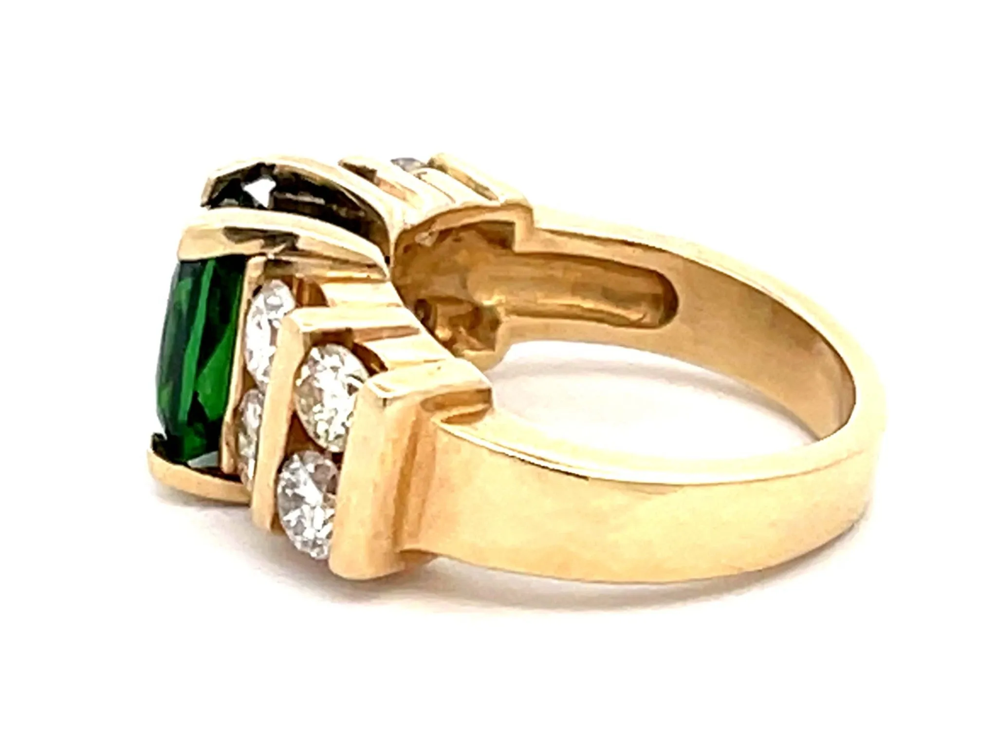 GIA Green Tsavorite Garnet and Diamond Ring in 14k Yellow Gold
