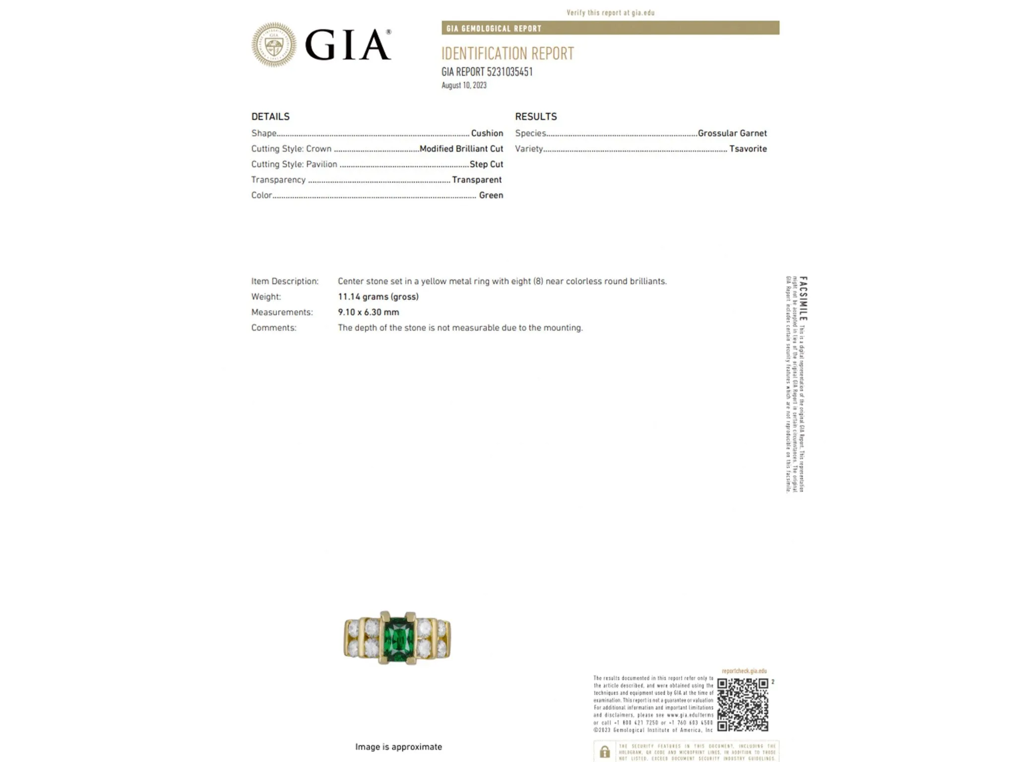 GIA Green Tsavorite Garnet and Diamond Ring in 14k Yellow Gold