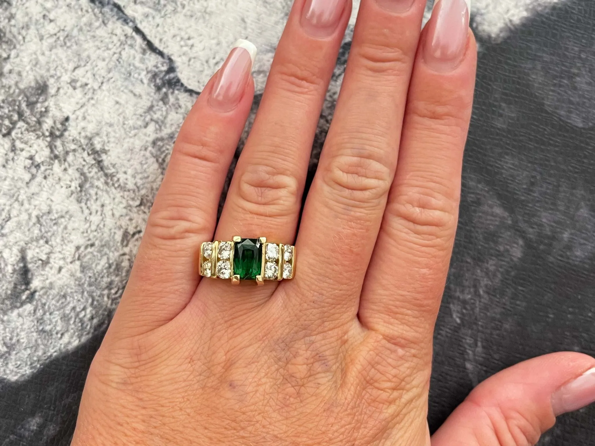 GIA Green Tsavorite Garnet and Diamond Ring in 14k Yellow Gold