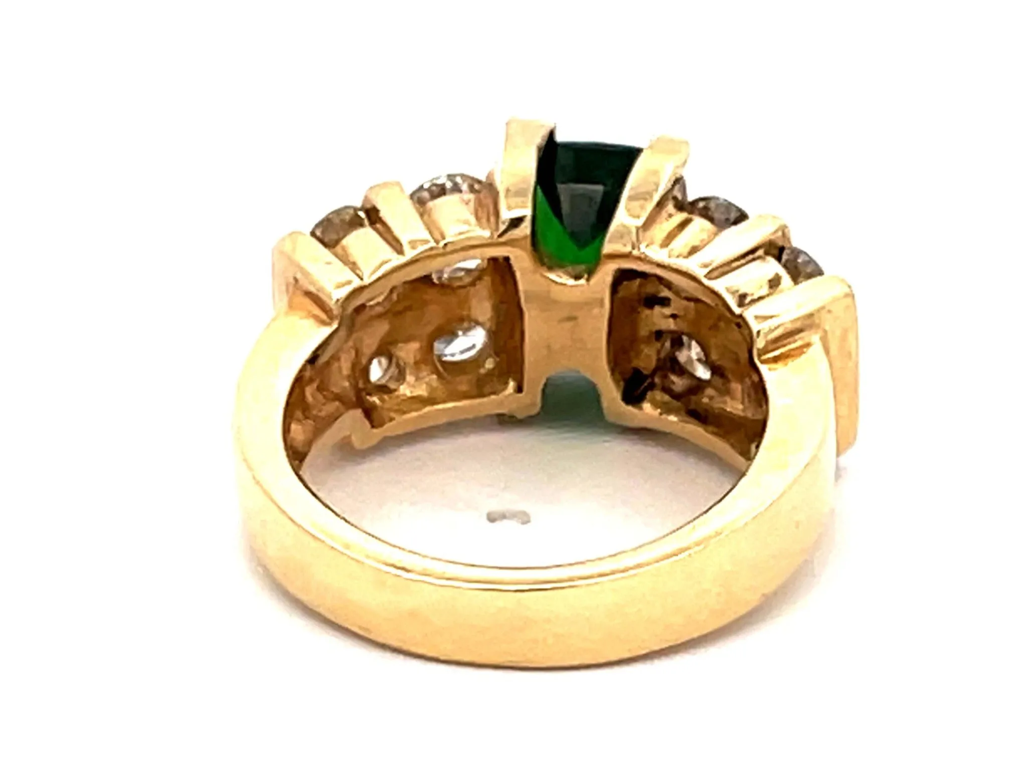 GIA Green Tsavorite Garnet and Diamond Ring in 14k Yellow Gold