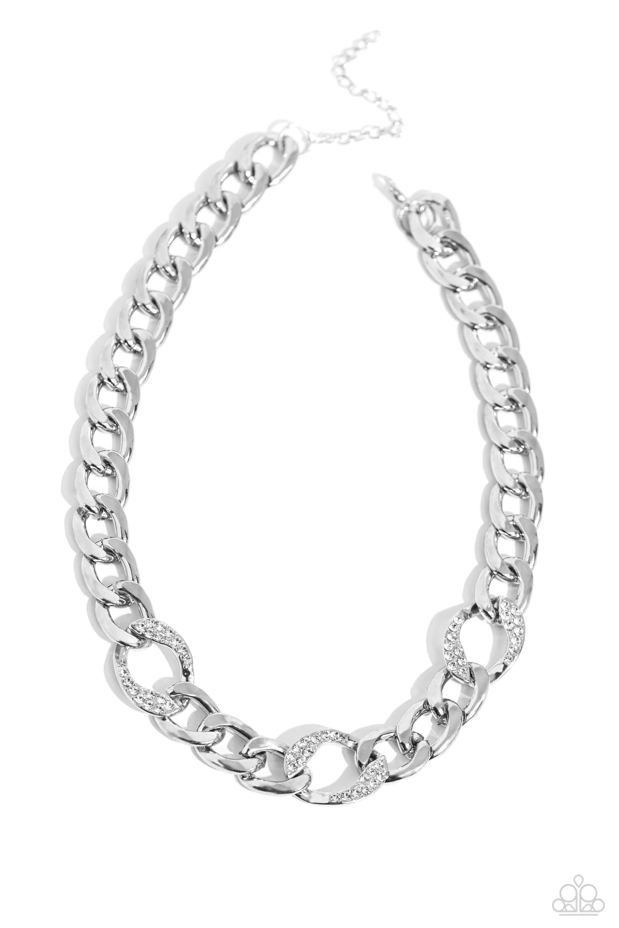 Gleaming Harmony - White - Rhinestone Encrusted Curb Chain Paparazzi Short Necklace
