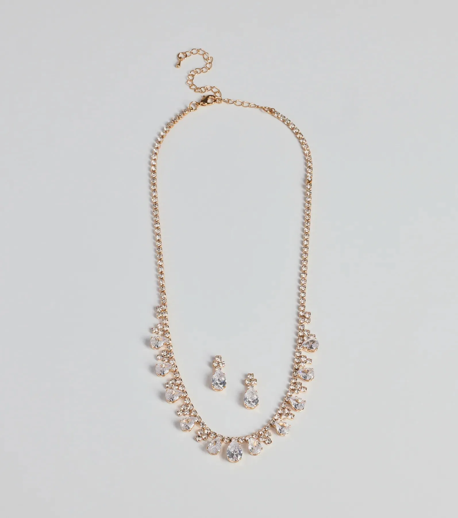 Glitzy Teardrop Rhinestone Necklace And Earrings Set