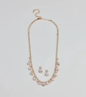 Glitzy Teardrop Rhinestone Necklace And Earrings Set