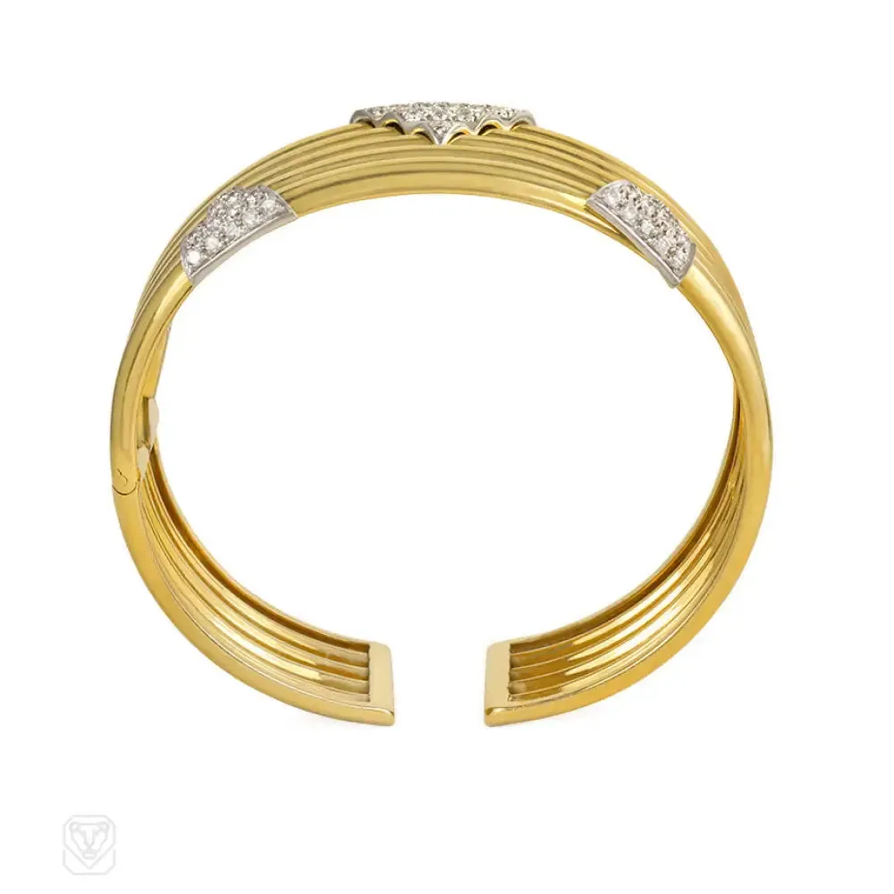 Gold and diamond ribbed cuff, Italy