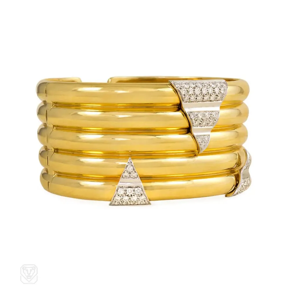 Gold and diamond ribbed cuff, Italy