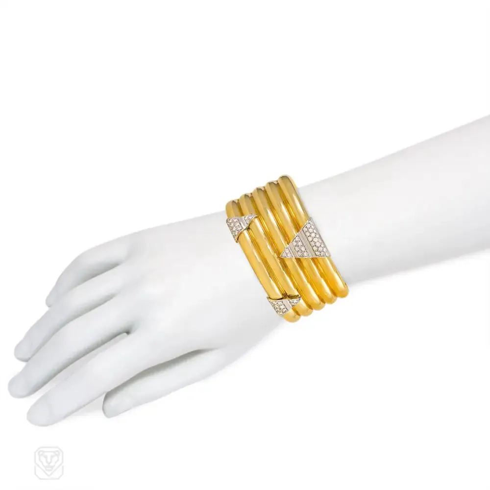 Gold and diamond ribbed cuff, Italy