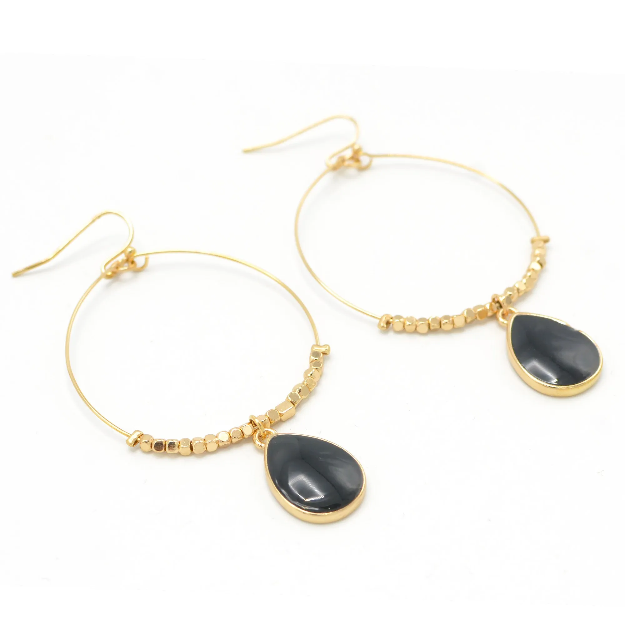 GOLD BLACK TEARDROP EARRINGS #SQXL102803BK (RG22)