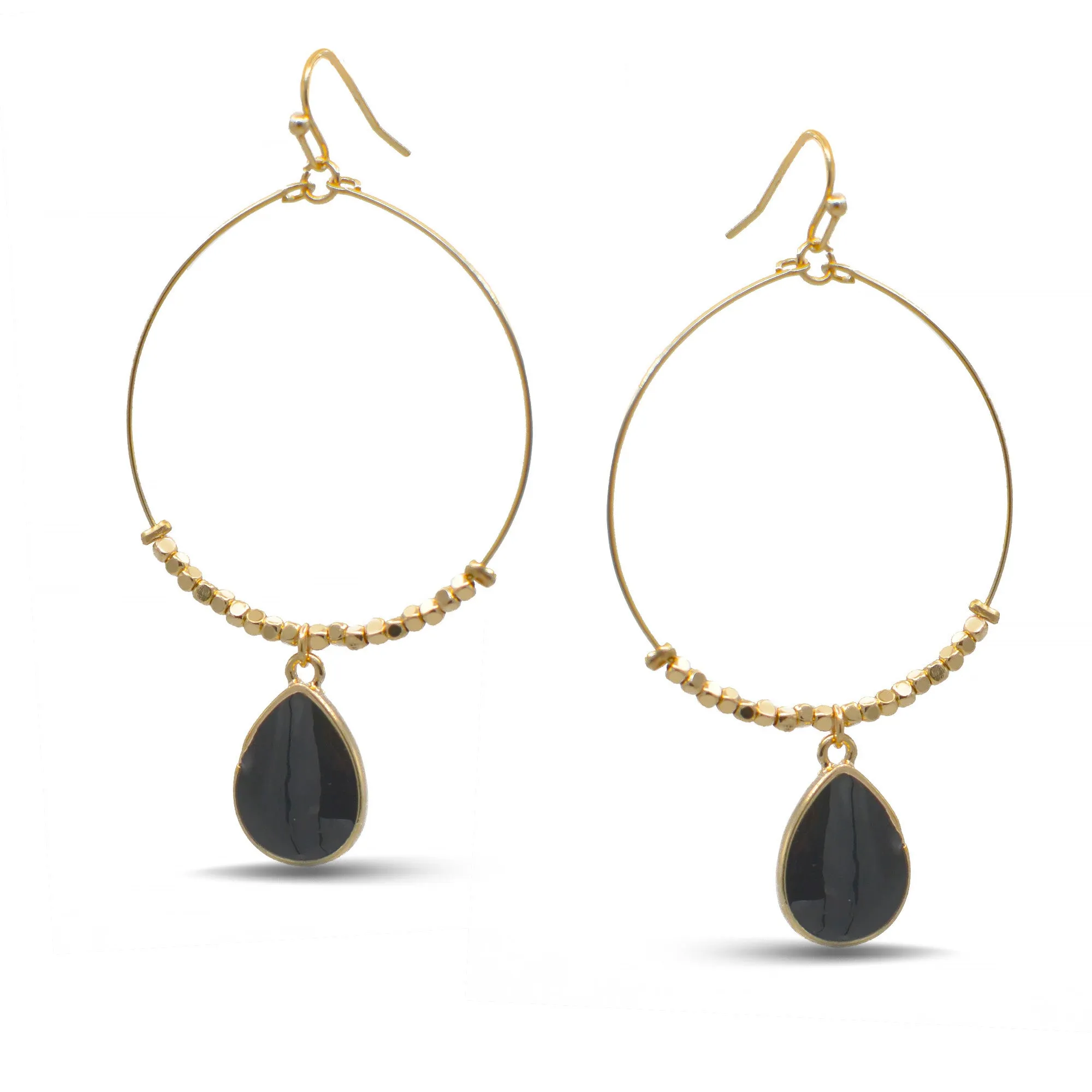 GOLD BLACK TEARDROP EARRINGS #SQXL102803BK (RG22)