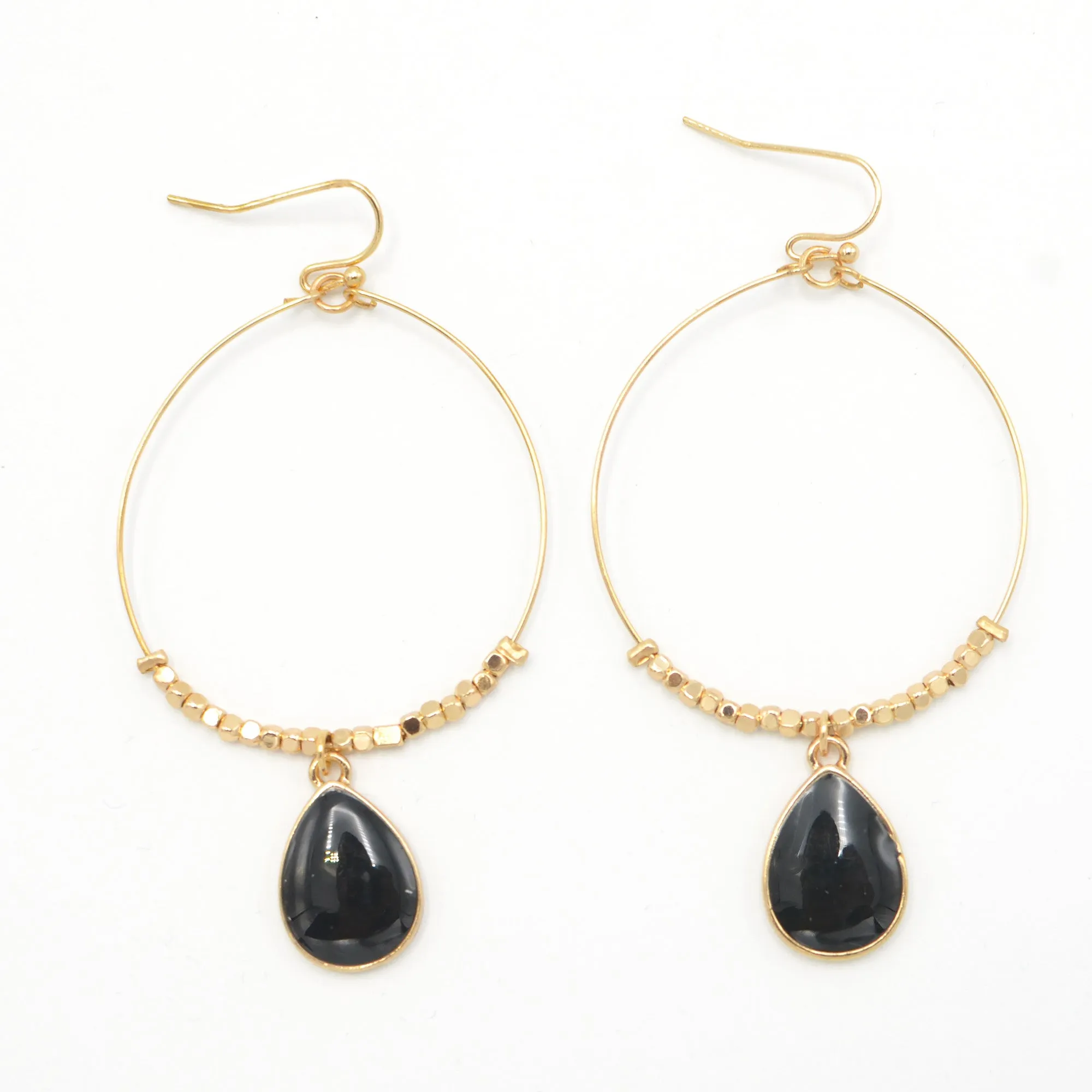 GOLD BLACK TEARDROP EARRINGS #SQXL102803BK (RG22)