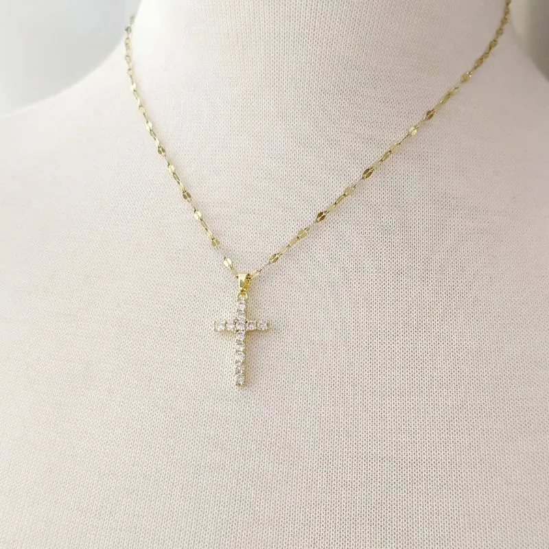 Gold-Filled Necklace With CZ Cross Charm