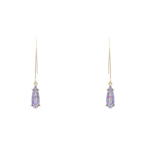 Gold Fishhook Teardrop Earring with Purple Crystal