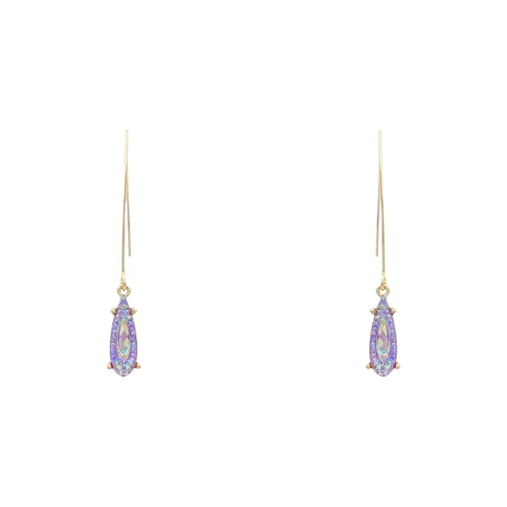 Gold Fishhook Teardrop Earring with Purple Crystal
