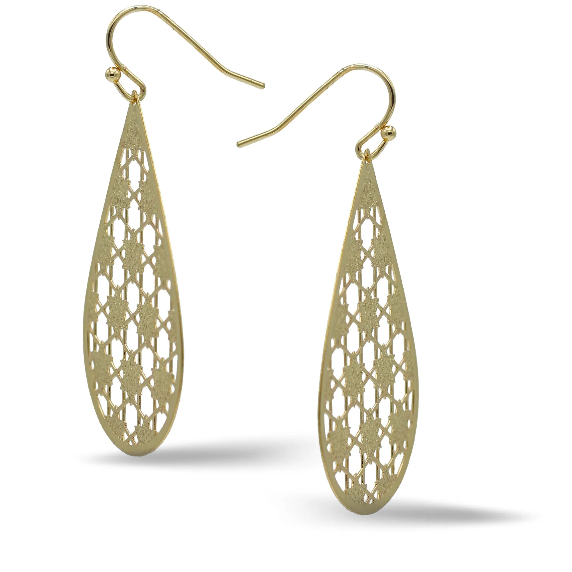 GOLD LASER CUT LIGHT WEIGHT TEARDROP EARRINGS #HNE90635(HE9/HD7)