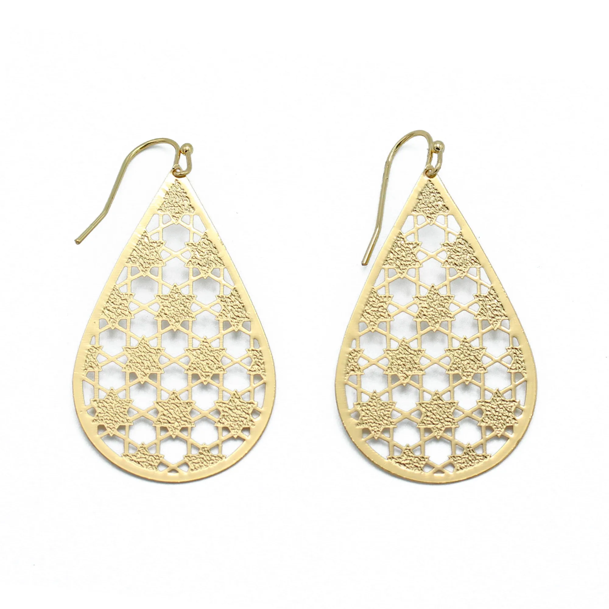GOLD LASER CUT LIGHT WEIGHT TEARDROP EARRINGS #HNE90635(HE9/HD7)