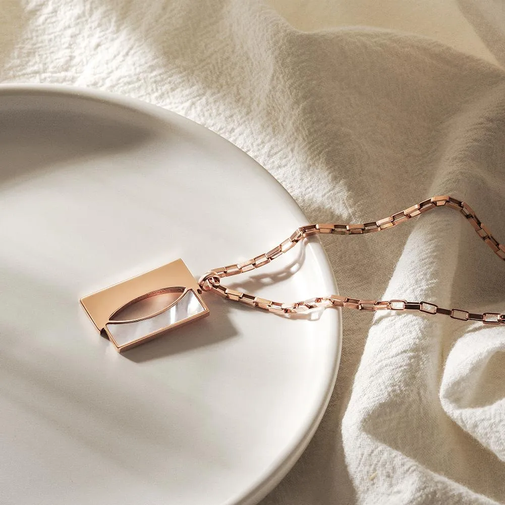Gold Plated Stainless Steel Square Pendant Necklace for Women