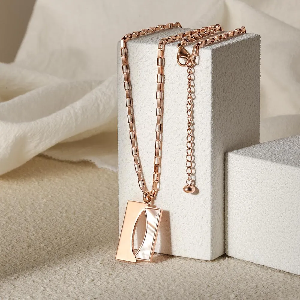 Gold Plated Stainless Steel Square Pendant Necklace for Women