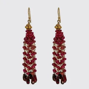 Gold Ruby Tassel Earrings with Garnet Briolettes