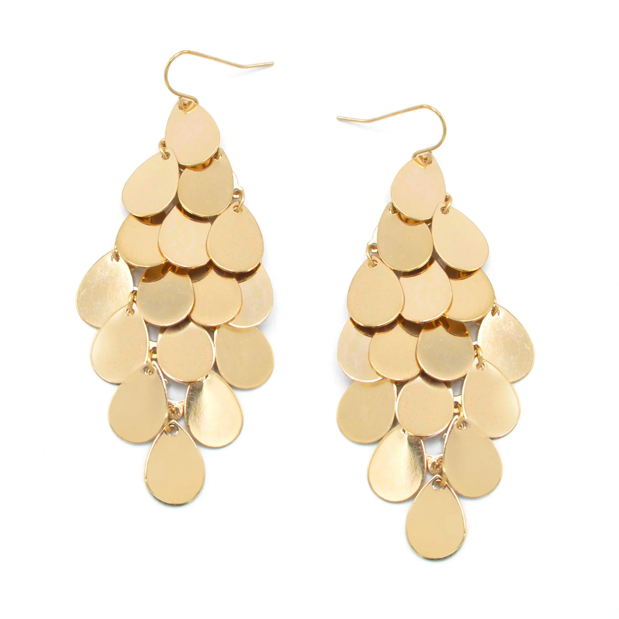 GOLD TEARDROP CHANDELIER EARRINGS#SQ6378G (GA15)