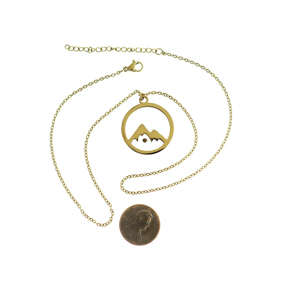 Gold Tone Stainless Steel Cable Chain Necklaces 17.71" With Creativity Mustard Seed Pendant - 5 Necklaces - Z136