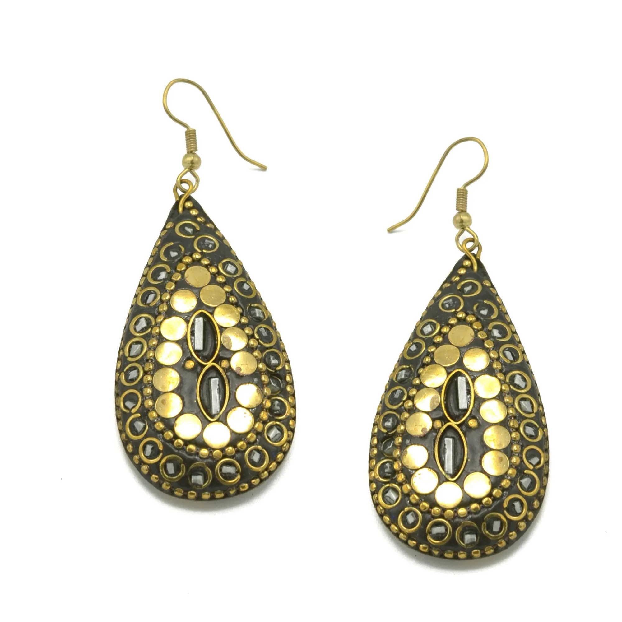 GOLD WHITE TEARDROP EARRINGS # FWNK-2109-85-ER