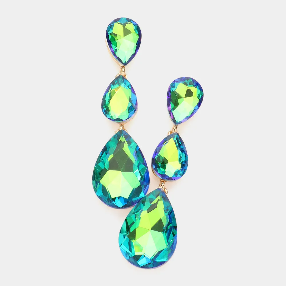 Green AB Triple Teardrop Earrings | 582242