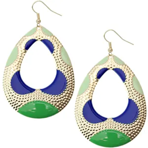 Green Blue Color Block Teardrop Earrings