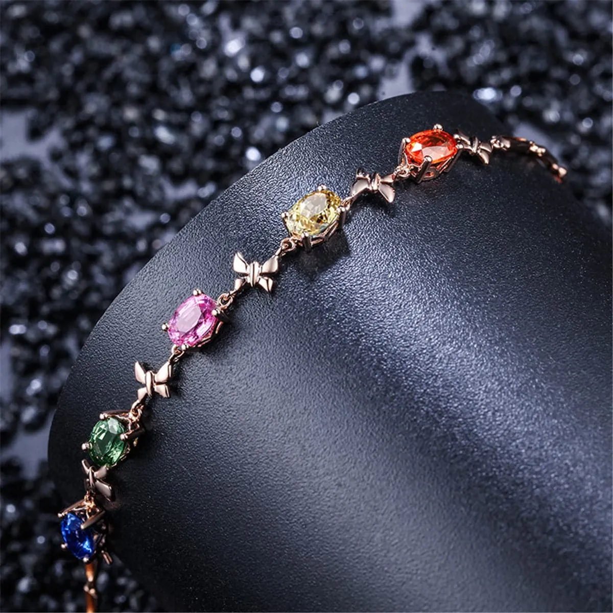 Green Crystal & 18K Rose Gold-Plated Butterfly Charm Bracelet