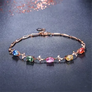 Green Crystal & 18K Rose Gold-Plated Butterfly Charm Bracelet