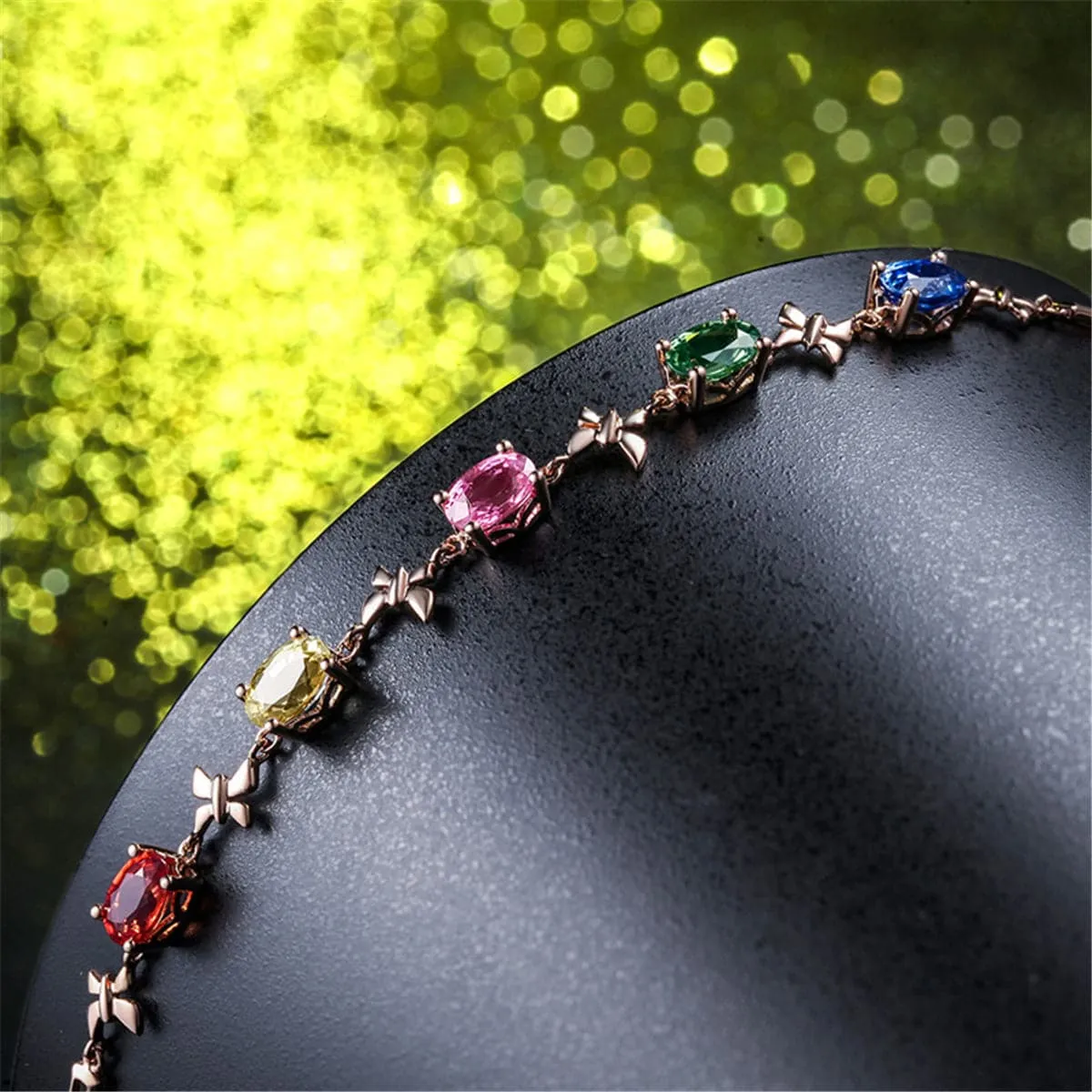Green Crystal & 18K Rose Gold-Plated Butterfly Charm Bracelet