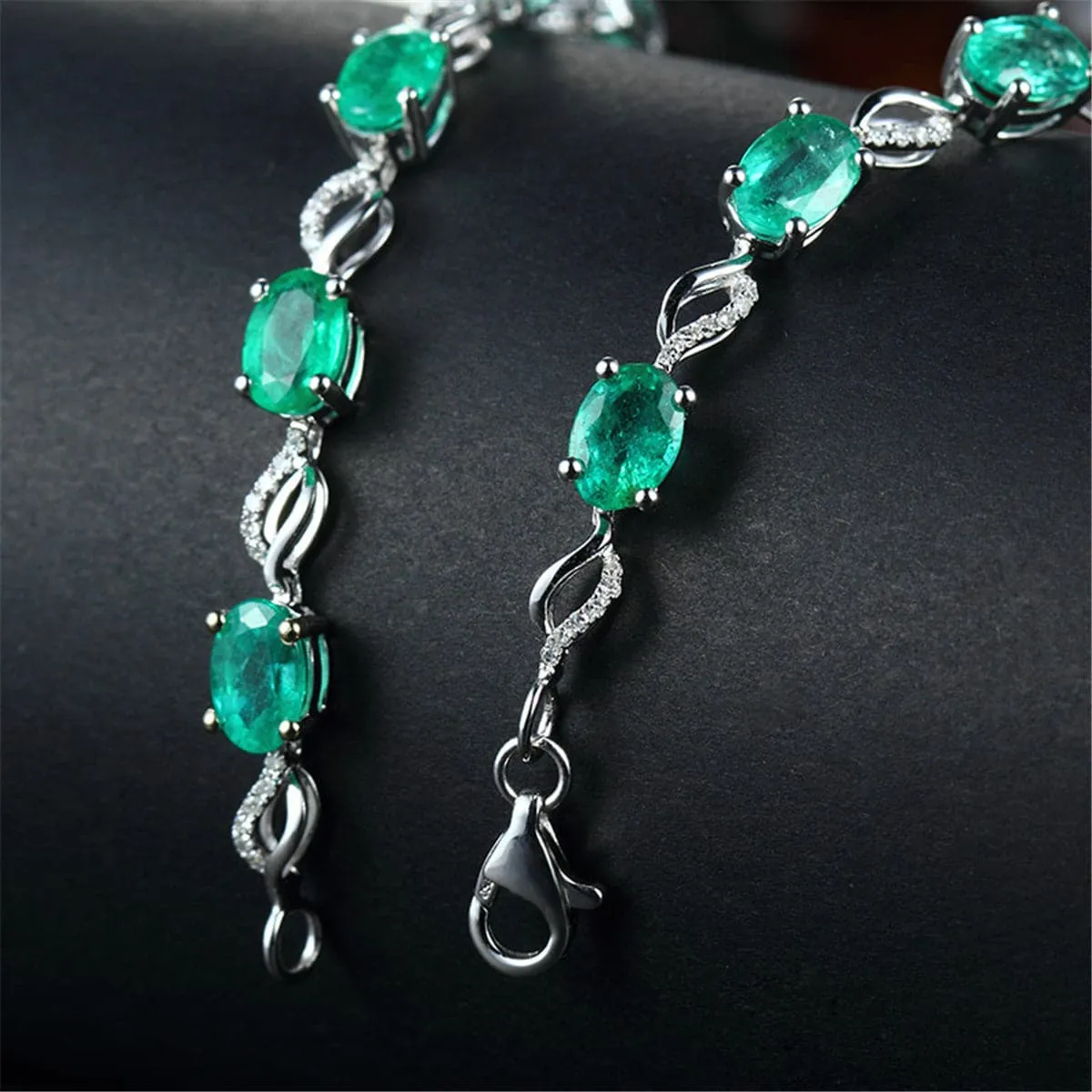 Green Crystal & Cubic Zirconia Clover Tennis Bracelet